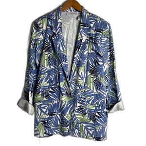 Sag Harbor Blue Tropical Lightweight Linen Blend One Button Blazer Size 14